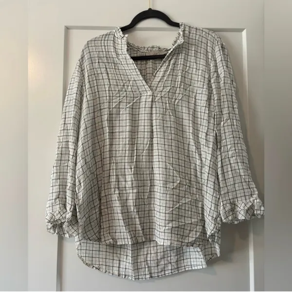 LOFT Plaid Ruffle Split-Neck Blouse - Image 2