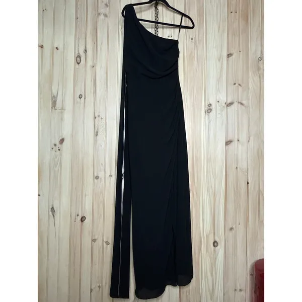 NWT Lulus Adeline Black One-Shoulder Scarf Maxi Dress Bridesmaid Banquet Size S - Image 2