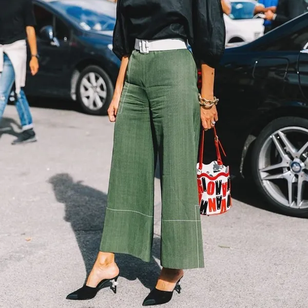 one 5 one - Army Green Gaucho Capri Pants Women's Size Medium Palazzo Cullotes - Image 9