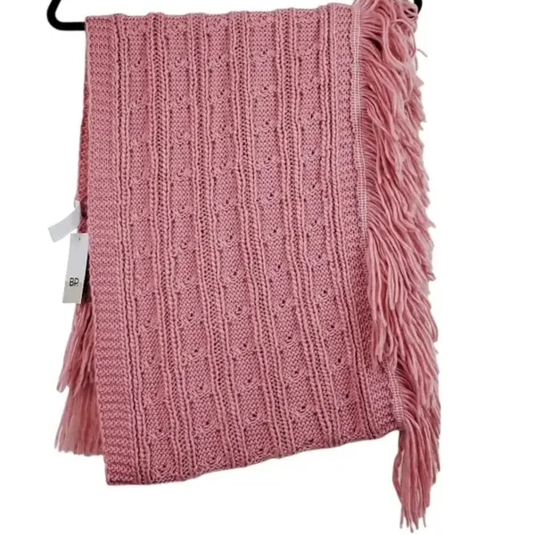 NEW BP One Size Pink Cable Knit Fringe Scarf v6x - Image 3