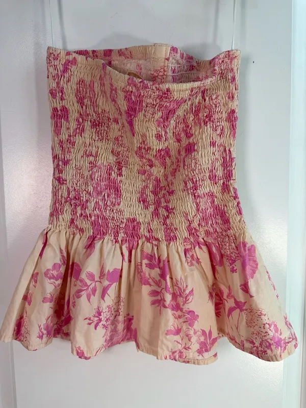 Olivaceous Pink Floral Smocked Strapless Peplum Top Size S - Image 4