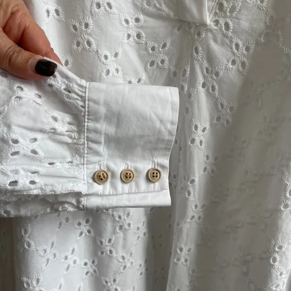 Zara Eyelet Mini Dress Womens Large White Boho Coastal Cotton‎ Tunic Embroidered - Image 6