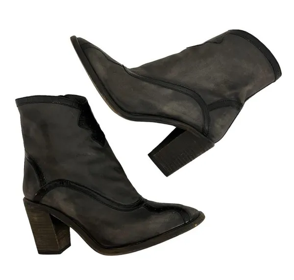Free People Winding Road Heel Distressed Leather Ankle Boots Black/Grey Size 8 - Image 8