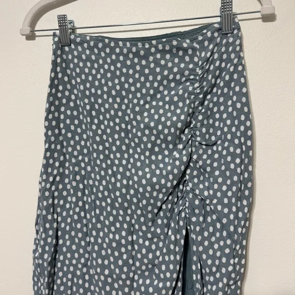 Abercrombie & Fitch Midi Skirt Size XS Polka Dot Cinched Blue White Fall - Image 5