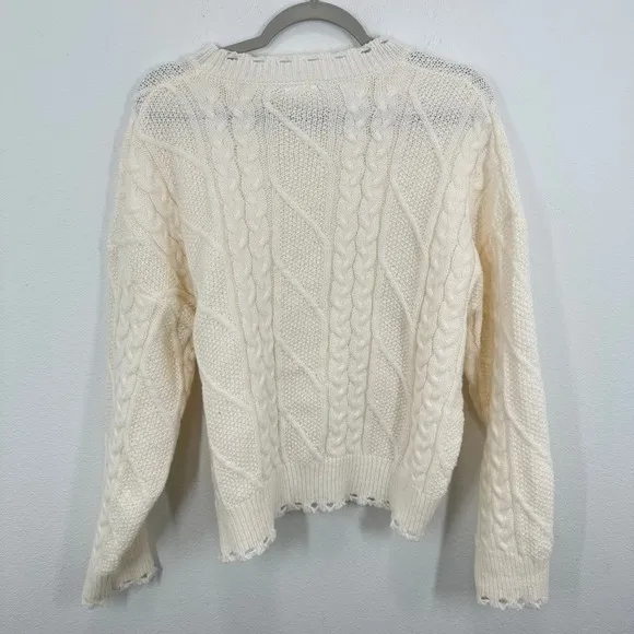 Le Lis Collection Cozy Soft Cream Cable Knit Sweater Medium Pullover‎ - Image 3
