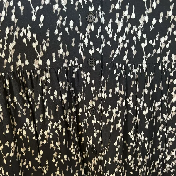 Garnet Hill Shirt Dress Women 4 Black White‎ Floral Long Sleeve V-Neck Pockets - Image 3