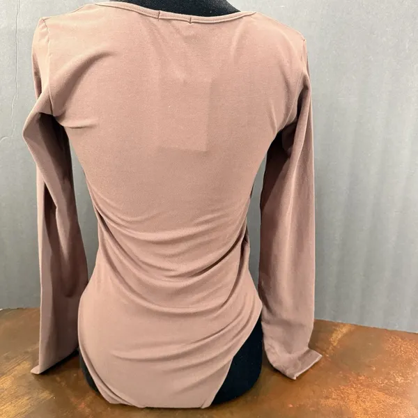 KK SONG Bodysuit Brown Long Sleeve Solid Basic Elegant top square neck casual - Image 2