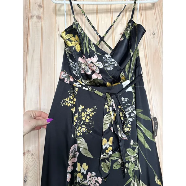 NWT Lulus All About the Drama Black Floral Satin Cowl Neck Maxi Dress Cruise S - Image 4