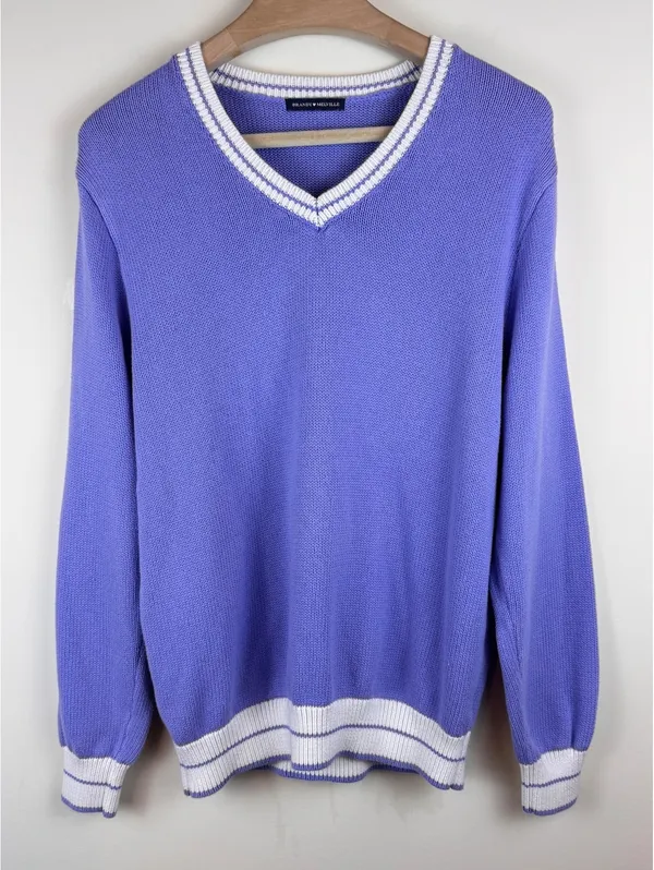 Brandy Melville Nikki Periwinkle Blue White Varsity V Neck Sweater One Size - Image 2