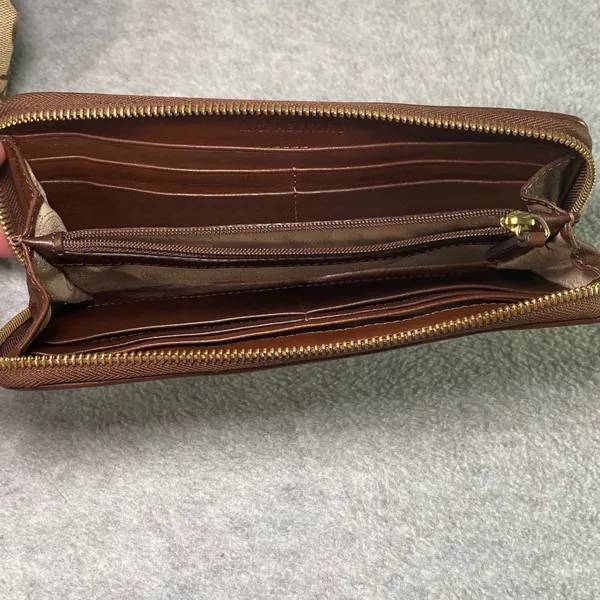 Michael Kors Tote Bag Purse Womens Large Tan Brown Signature Monogram Wallet Set - Image 13