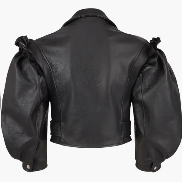 Simone Rocha Black Leather Jacket with Ruffle Accents Size 6 - Image 6