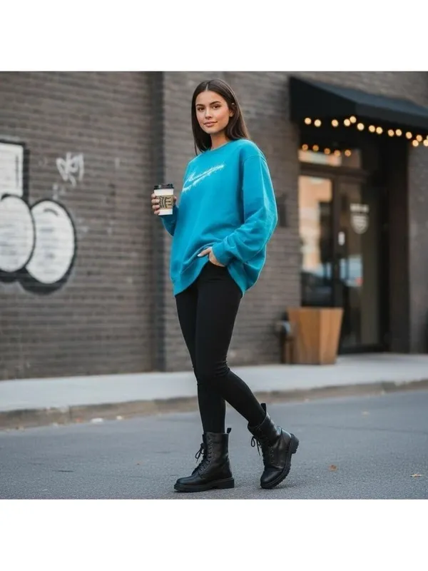 Nike Women’s Oversized Crewneck Sweatshirt XXL Blue Glitter Swoosh Fleece - Image 2