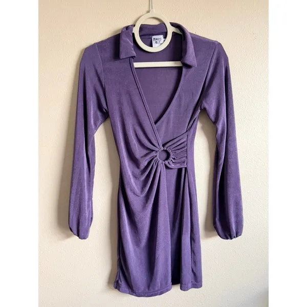 Princess Polly‎ Purple Long Sleeve Ruched Ring Detail Mini Dress Size 2 - Image 2