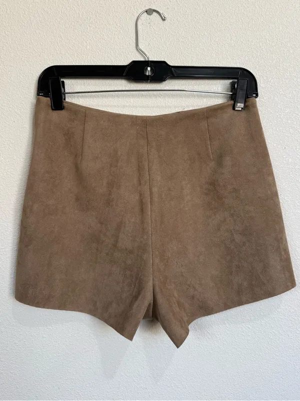 Love Tree Juniors L Taupe Faux Suede Wrap Mini Skort Snap Y2K Western Boho Fall - Image 7