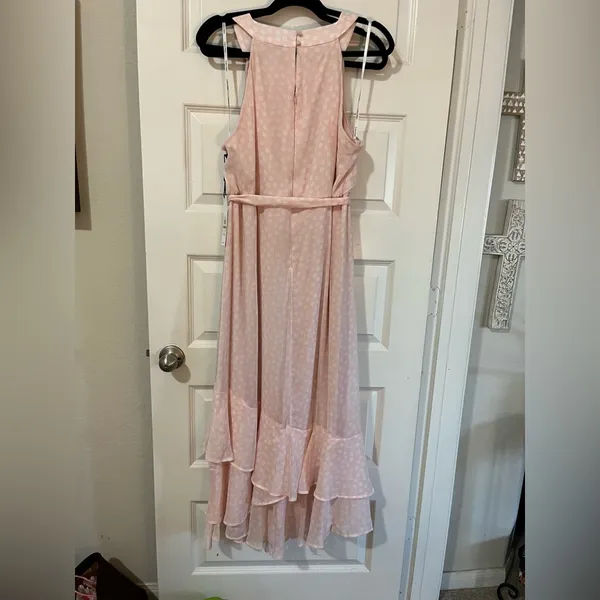 Calvin Klein Light Pink Polka Dot Chiffon Flowy Halter Dress Sz 14 NWT - Image 8