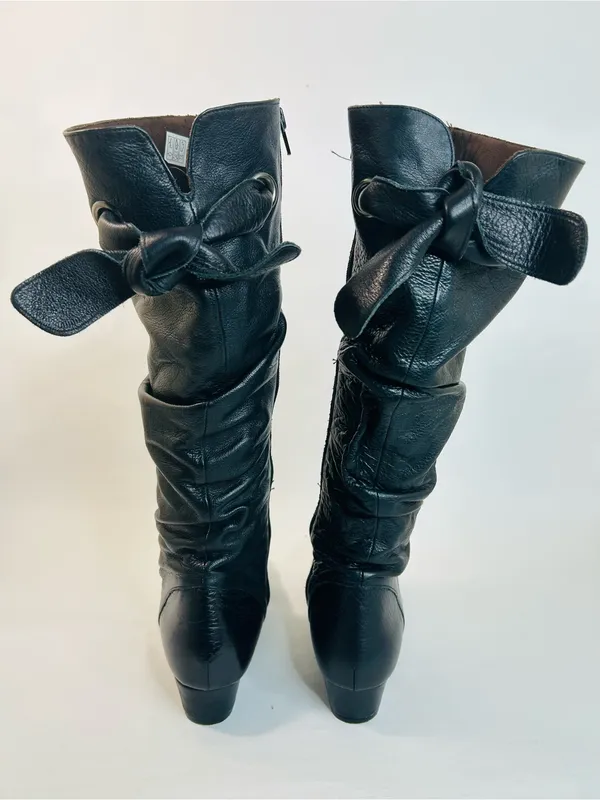 Eric Michael Web Shoemaker Black Leather Zip Knee High Boot Sash Tie size 40/9.5 - Image 5