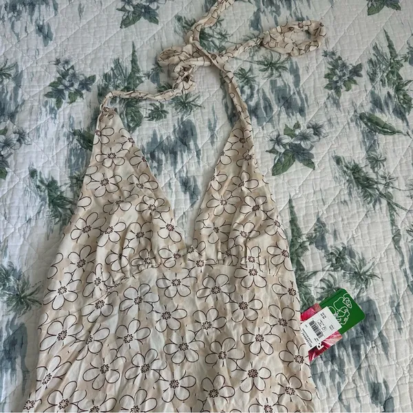ROXY Ocean Boulevard Womens Halter Dress L Tie White Floral Flower Pink - Image 6