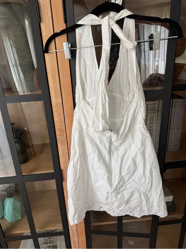 Zara eyelet mini dress embroidered halter neck adjustable open back vneck - Image 3