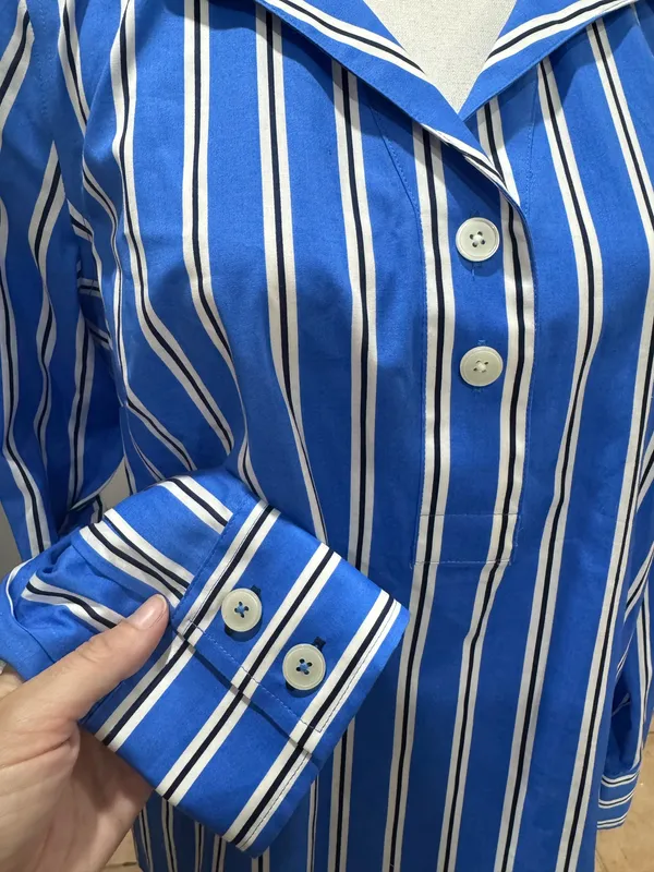 Blue Talbots Striped Non-Iron Half Button Down Shirt Size S Like New - Image 3