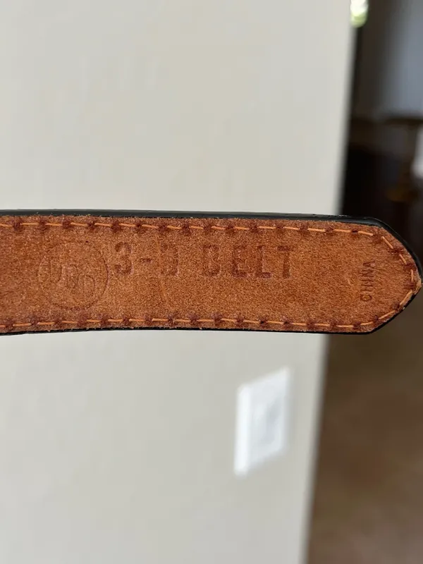 3D DDD Western Leather Tooled Cross Belt Size 36 Tan Brown White Silver - Image 7