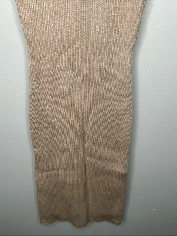 White Fox Beige Ribbed Bodycon Midi Dress Size XS - Image 5
