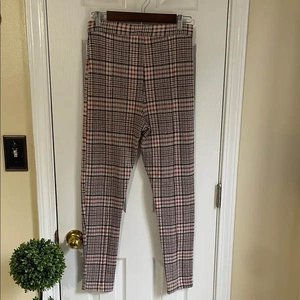 Free People Orange and Black Plaid Skinny Pants - Image 3