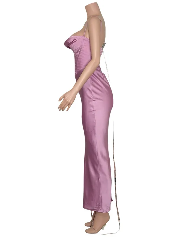 HOUSE OF CB Charmaine Corset Satin Maxi Dress, Pink, Small - Image 6