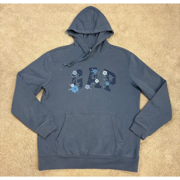 GAP Floral Logo Pullover Hoodie Blue Size S - Image 2