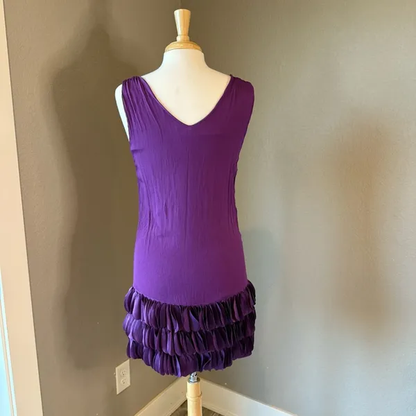 Silvian Heach Purple Knit Mini Dress Tiered Ruffle Hem Medium - Image 3