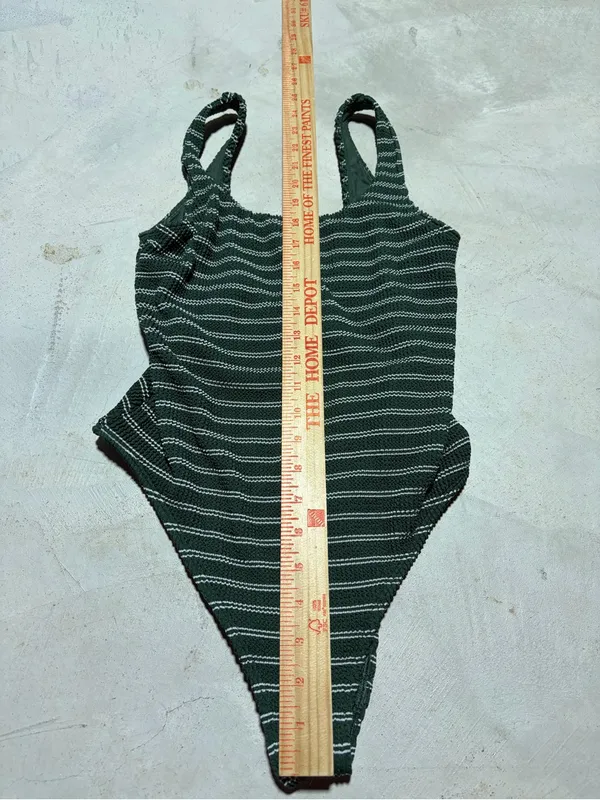 Abercrombie & fitch Green Striped One-Piece Swimsuit small - Image 4