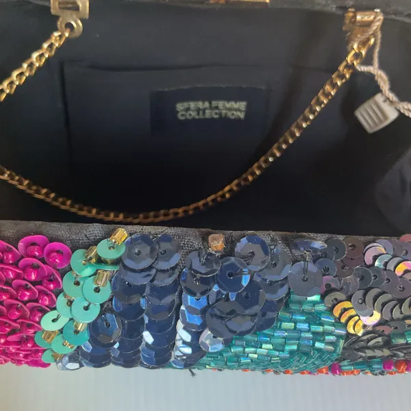 Sequin Clutch Multicolor Hard Case Evening Bag Prom Wedding Purse - Image 8