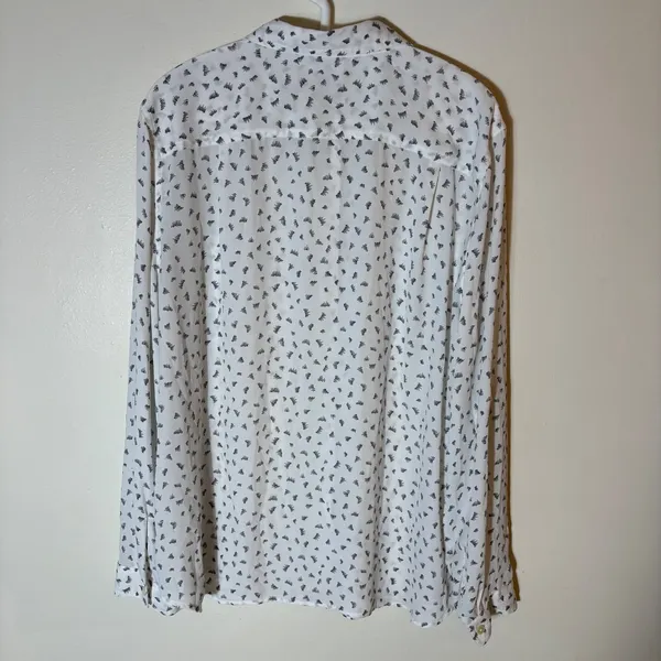 LOFT White Black Abstract Print Button Down‎ Blouse Size XL - Image 7