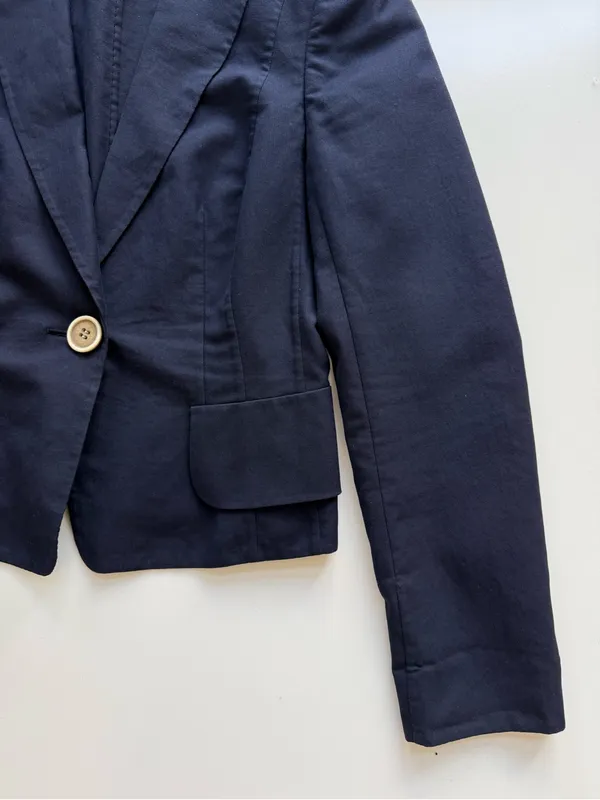 AKRIS Structured Single Button Navy Cotton Blazer Size 8 - Image 6