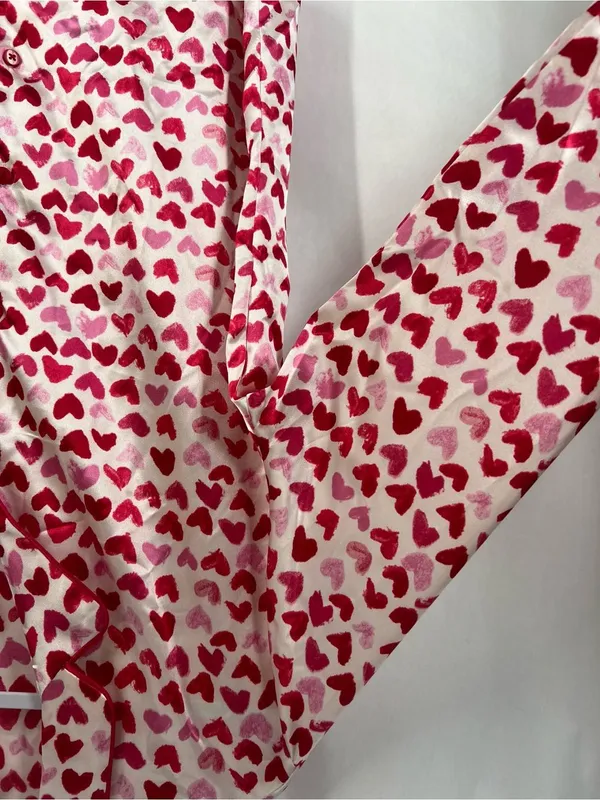 Lilac + London Pink Hearts Satin Shortie Pajama Set Size M NWT - Image 5