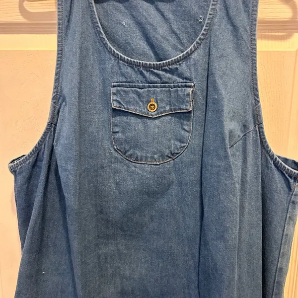 Style Studio Womens 1X Blue Denim Sleeveless Jumper Maxi Dress USA Cottagecore - Image 2