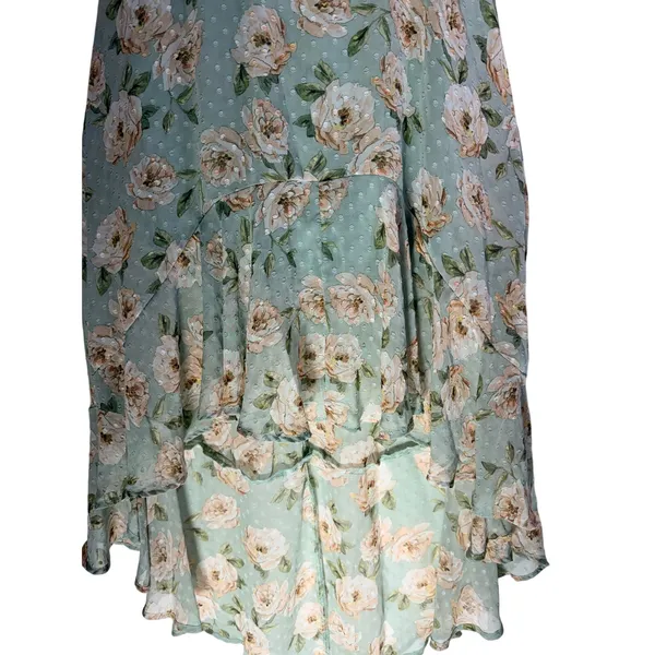 Altar’d State Green Floral Midi Dress Ruffle Sleeve V Neck No Belt - Image 10