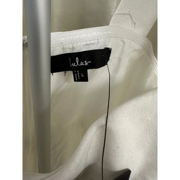 NWT Lulus White Linen-Blend Tiered Tie-Strap‎ Mini Dress - Size Large - Image 5