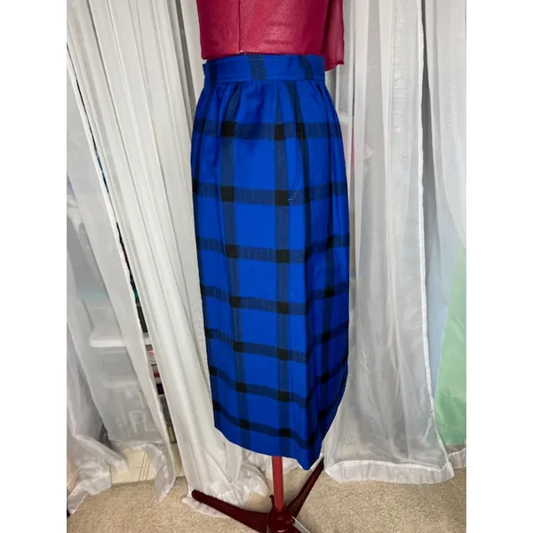 Pendleton skirt wool plaid knee length blue black Size 6 - Image 7