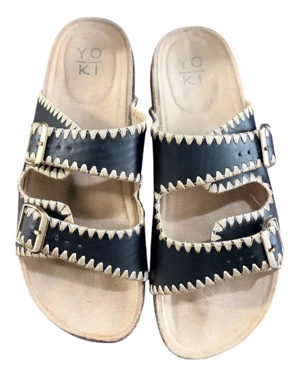 Yoki Ladies Slip On Slide Sandals Adjustable Buckle Strap Faux Leather GUC - Image 2
