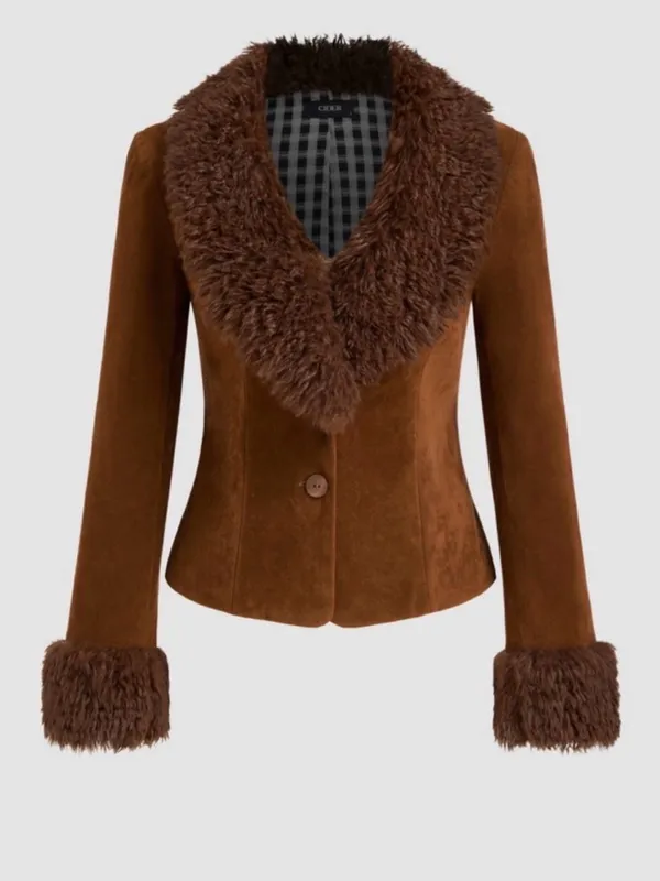 CIDER Brown Faux Suede Penny Lane Jacket - Size Large (EUC, Detachable Fur) - Image 2