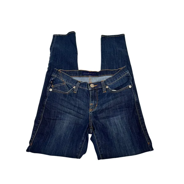 Rock & Republic‎ Womens Skinny Jeans Dark Wash Embroidered Logo Pockets Blue 4 - Image 4