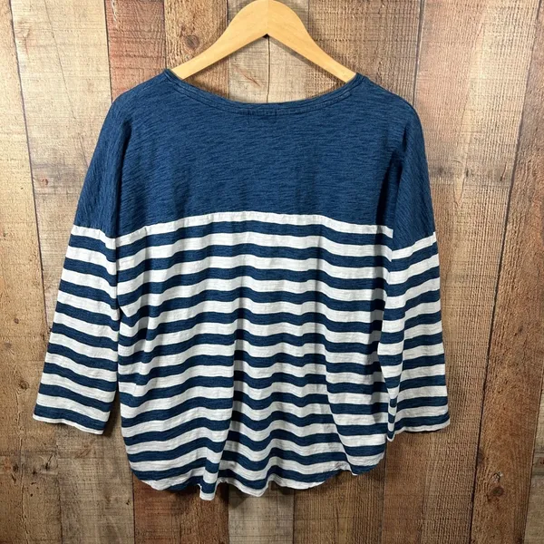Old Navy Blue White Striped Knit Top XL Oversized Casual Coastal Nautical 3/4 - Image 5