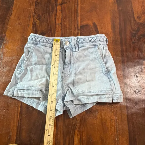 American Eagle Light Wash Braided Waist Denim Shorts Size 00 Stretch Lyocell - Image 5