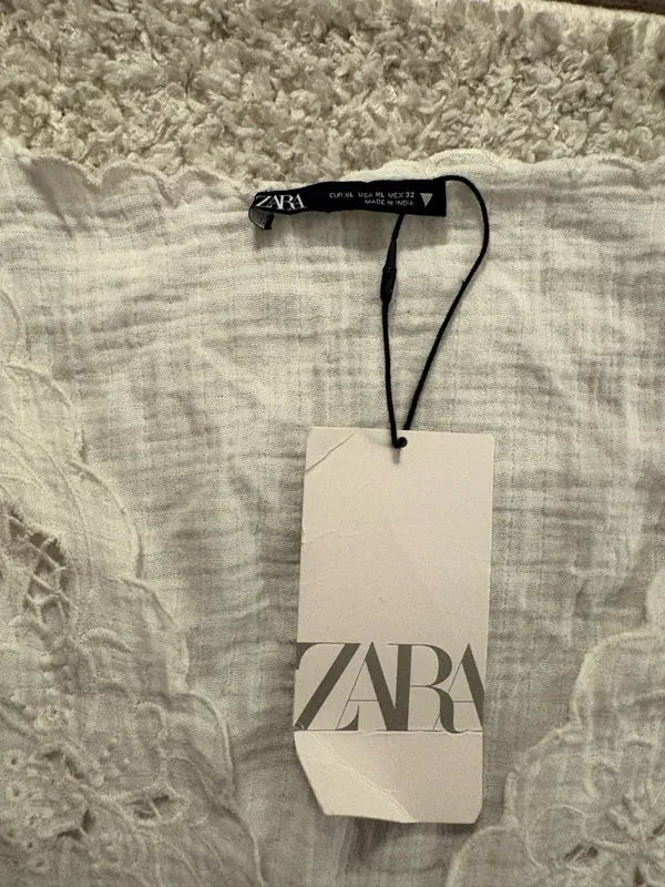 NWT Zara white sleeveless tie-front lace top. Size XL - Image 4