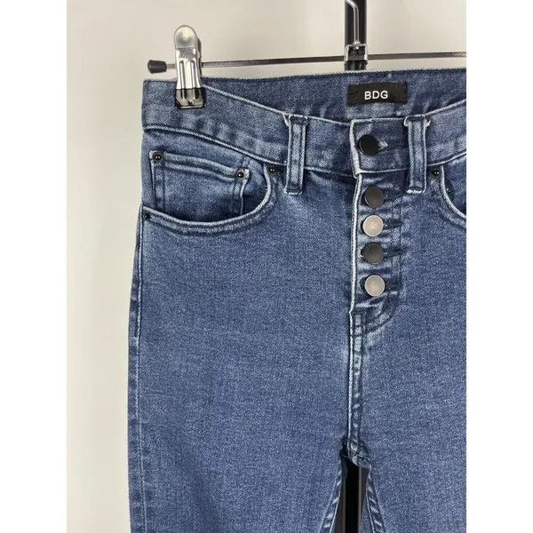 BDG Medium Blue Wash Exposed Button Fly Denim Crop Flare Jeans‎ Size 24 - Image 2