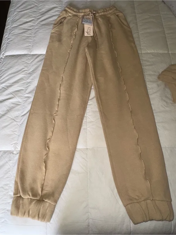 Oh Polly Beige Cropped Sweatshirt & Drawstring Joggers Set - Image 5