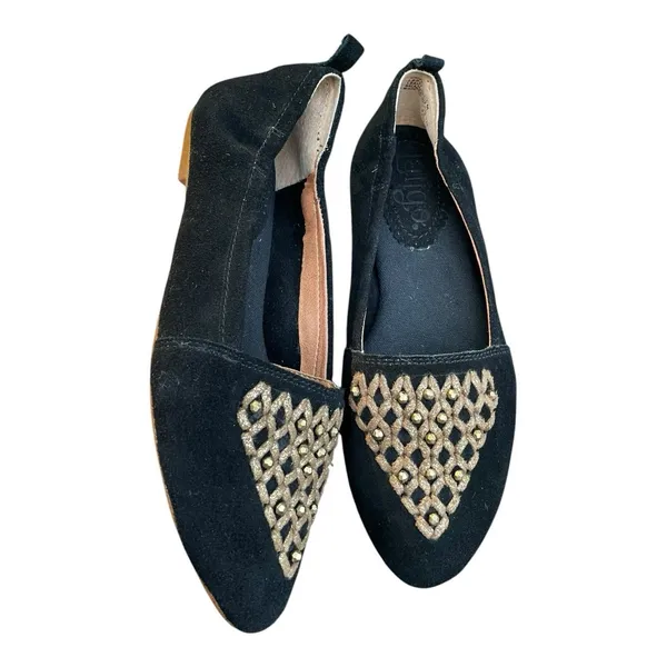 LATIGO Unity Suede Ballet Flats 7 Black Gold Studded Boho Comfort NWOT - Image 12