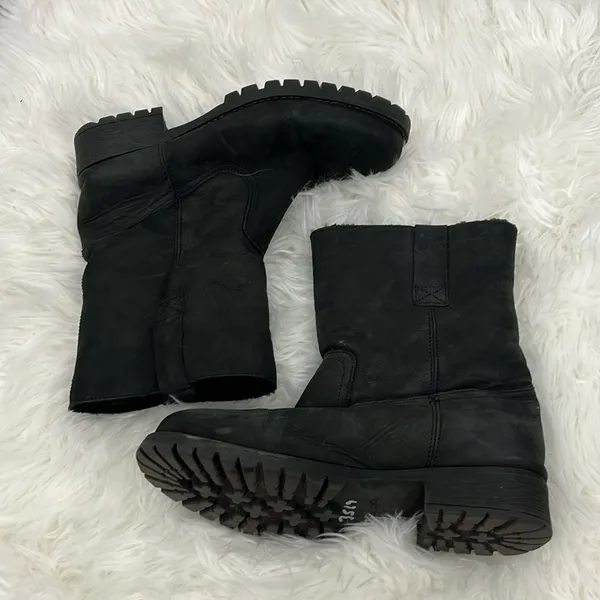 Aldo Size 9 Black Lambs Fur Lined Heeled Biker Moto Boots - Image 2