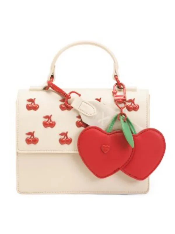 🍒👜BETSEY JOHNSON Cherry Top Handle Crossbody with Cherry Charm Chalk (Cream) Red - Image 13