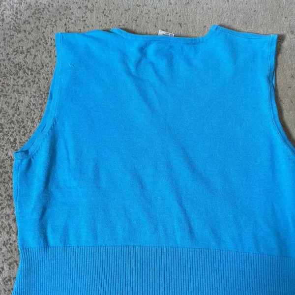 Y2K Poppy by NSD Preppy Babydoll Blue‎ Silk Cotton Blend Faux Wrap Knit Top L - Image 6
